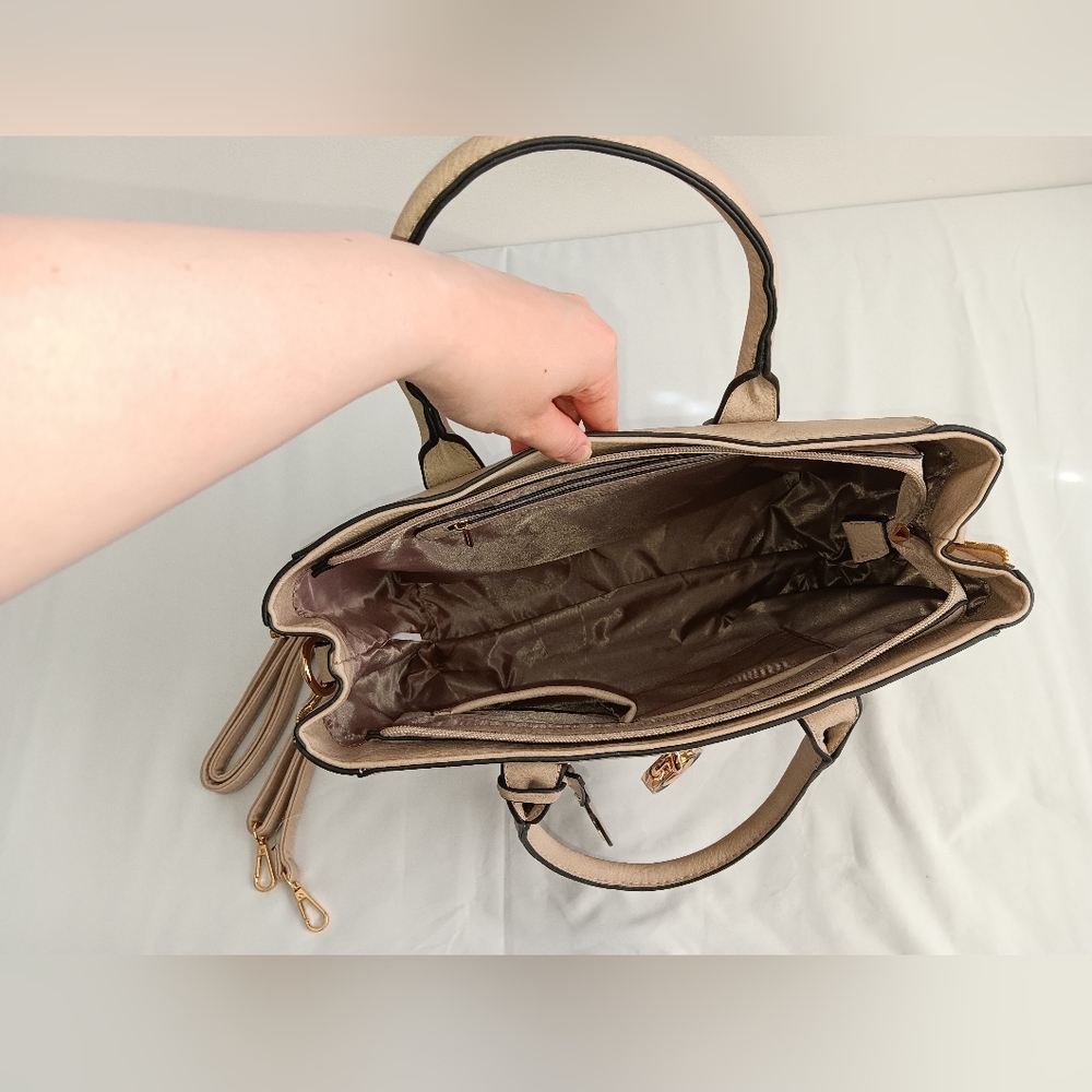 New Beige Nude Office School Laptop Computer Crossbody Handbag Purse Bag - Picture 8 of 14